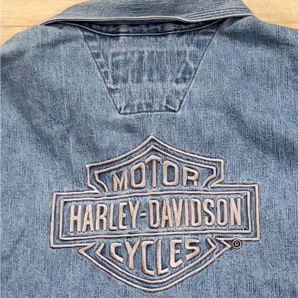 Harley-Davidson Women’s Cotton Denim Snap Front Shirt Size Large - Picture 7 of 7